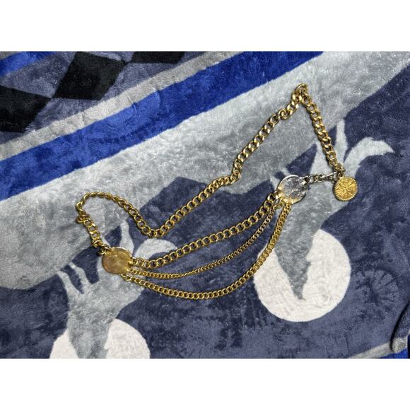 Vintage Gold-Tone Medallion 3-Strand Curb Chain Statement Necklace 26" Layered - Picture 1 of 10